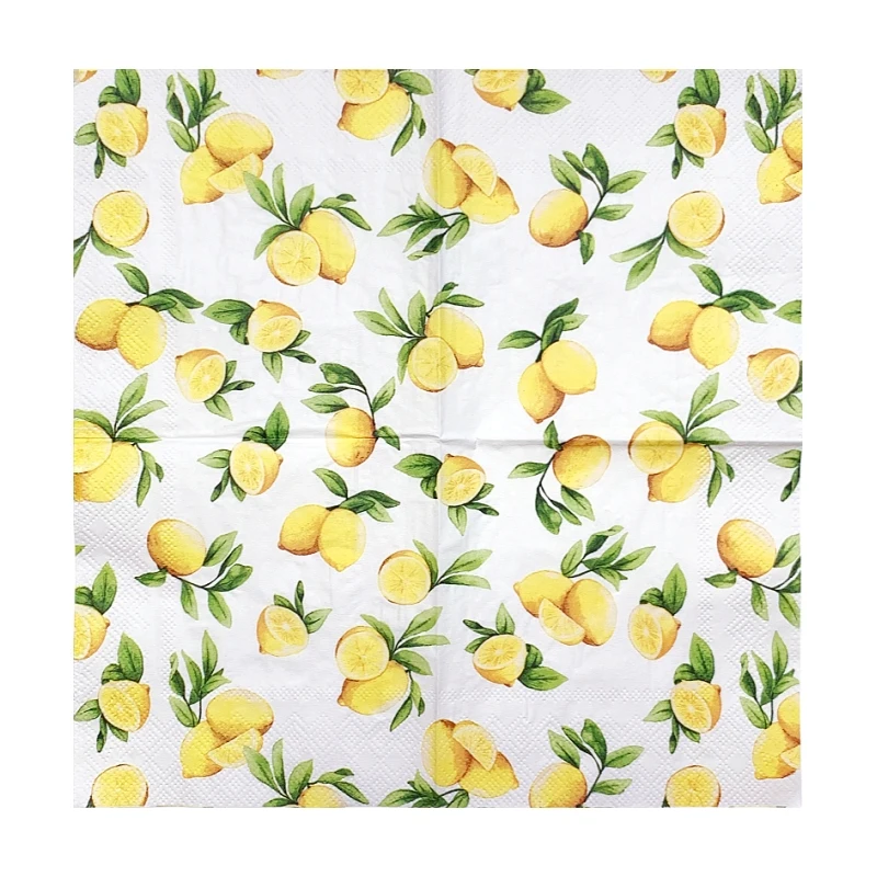 20Pcs/Bag Fresh Lemon Sunmmer Decoupage Paper Napkins Fruits Paper Tissues for Party Tableware Wedding Xmas Supplies 25x25cm New