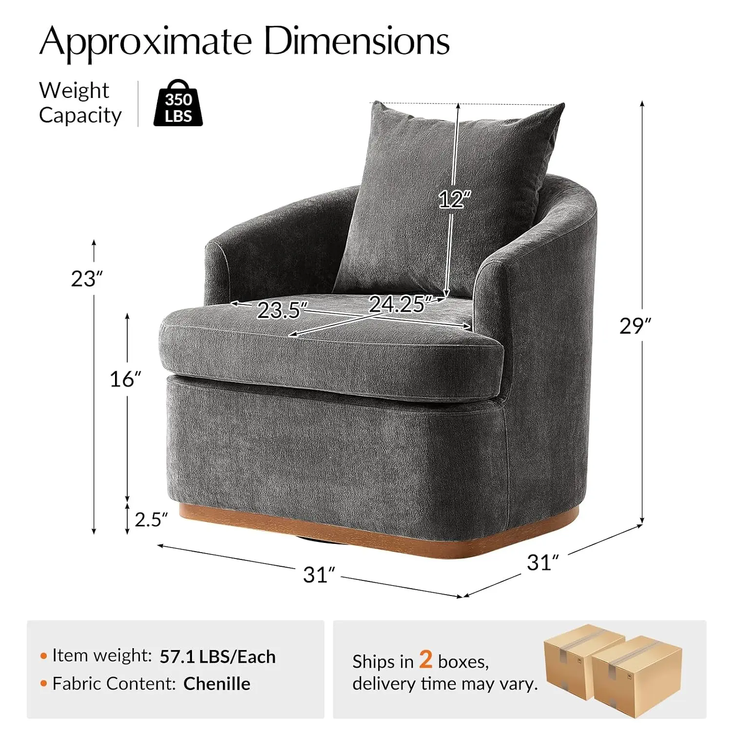 Modern Swivel Accent Chair Set of 2 with Solid Wood Base, Grey