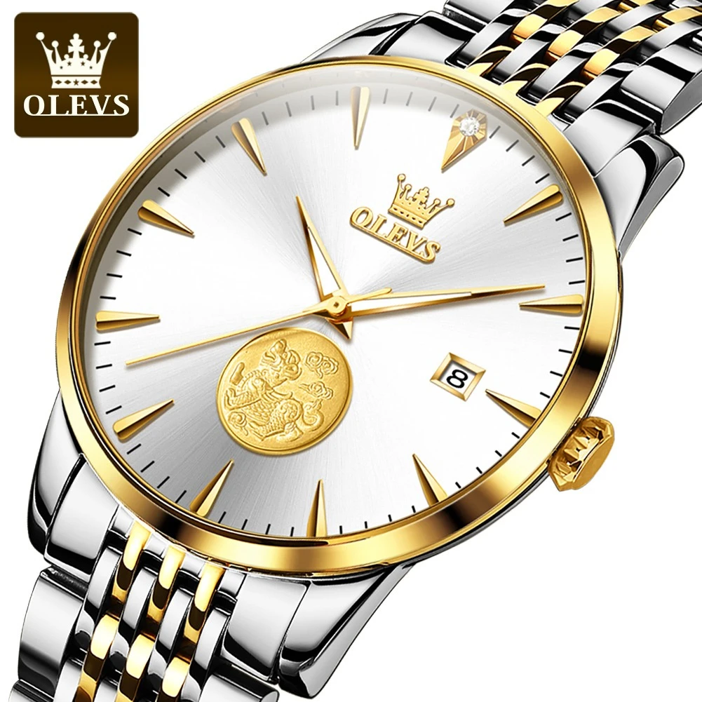 

OLEVS 6665 Mechanical Business Watch Gift Stainless Steel Watchband Round-dial Calendar Luminous