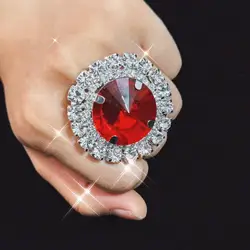 Elegant and exquisite ladies' shiny Rhinestone large round adjustable ring suitable for women's daily party wearing jewelry acce
