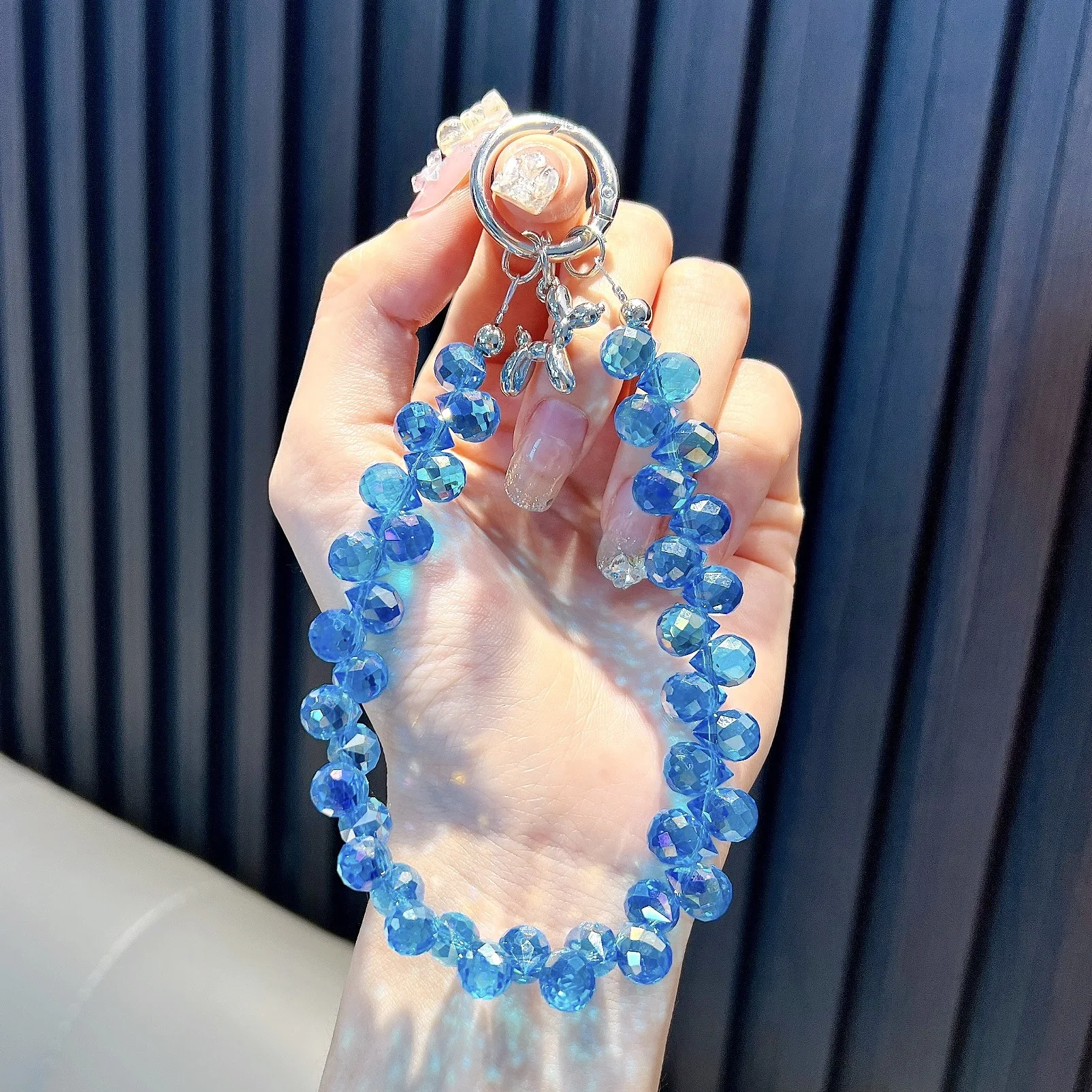 Luxury Glitter Bling Crystal Beads Phone Strap Charm Pendant Bracelet For iPhone Airpods Accessories Bag Women Girl Hanging Cord