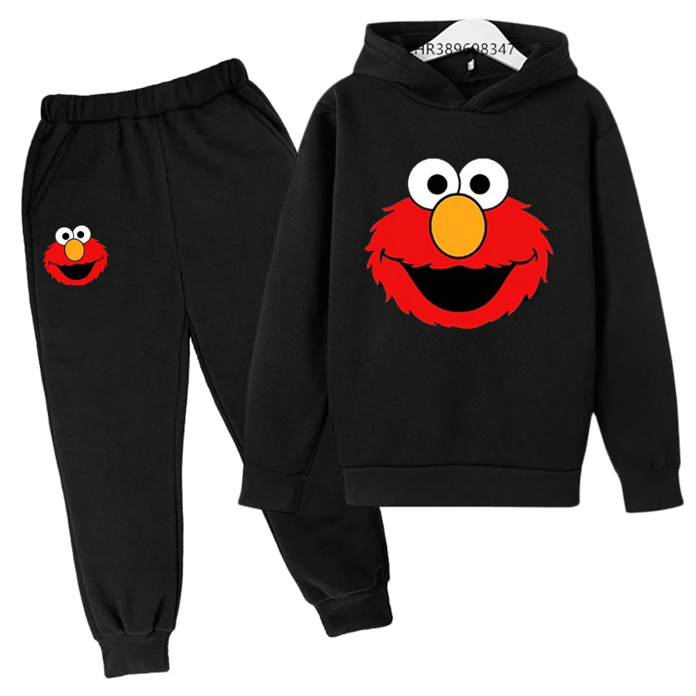 Autumn Winter Children Hoodie+Pants set Clothing Monster Sesame Street Elmo Suitable age 3-12 Boys Girls Sweatshir black coat