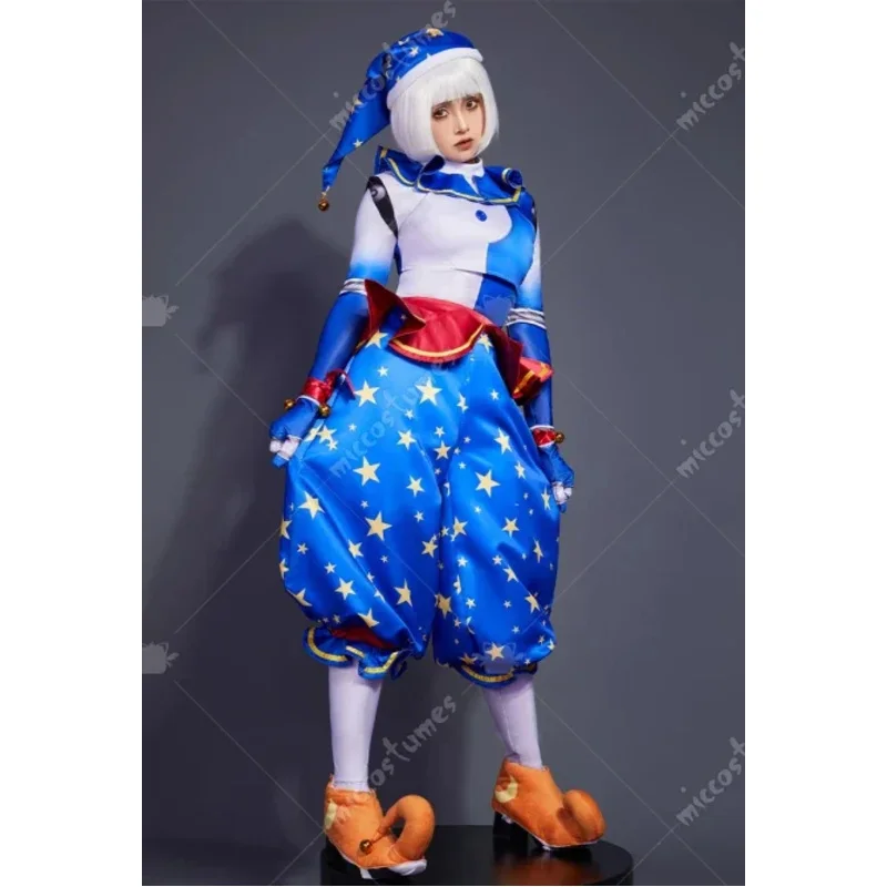 25COSMICCOSTUMES 여성 Moondrop 코스프레 의상 조커 코스프레 모자와 장갑이있는 탑과 바지