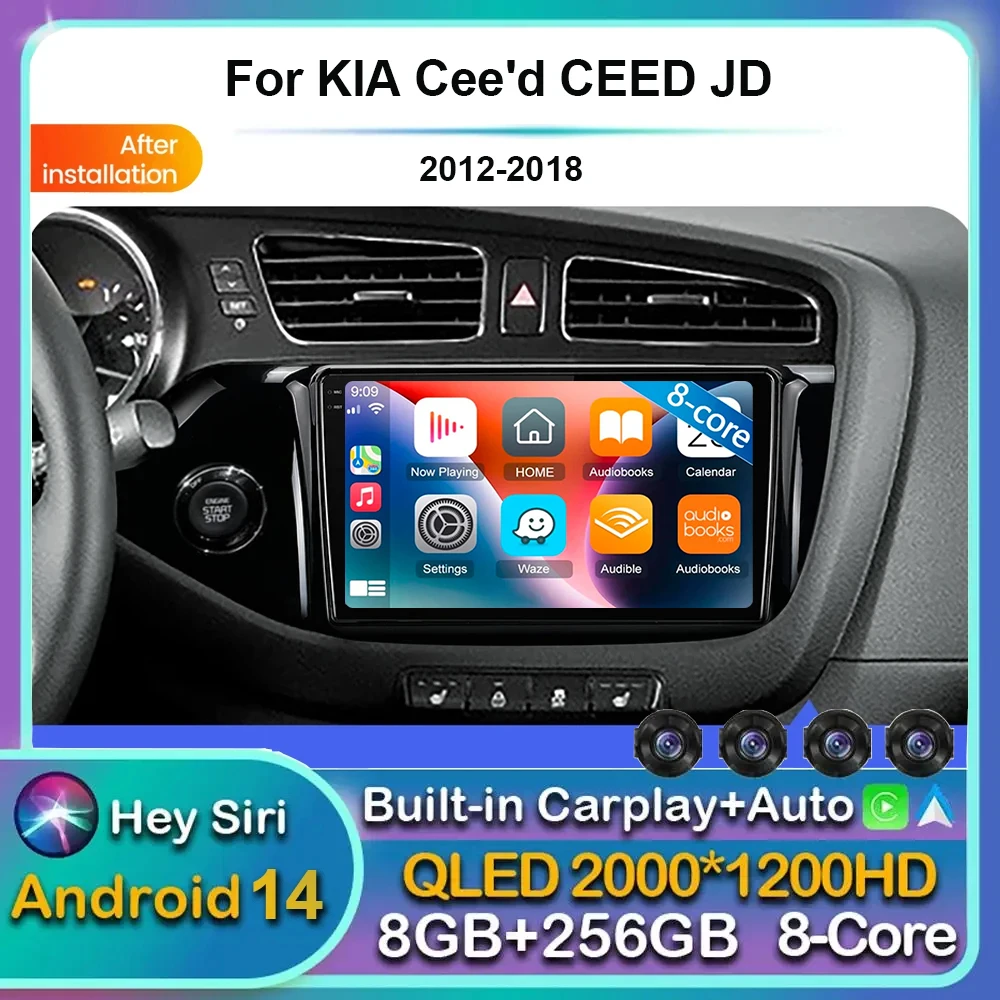 Android 14 Carplay Auto For KIA Cee'd CEED JD 2012 2013 2014 2015 2016 2017 2018 Car Radio Multimedia Player Stereo WIFI+4G DSP