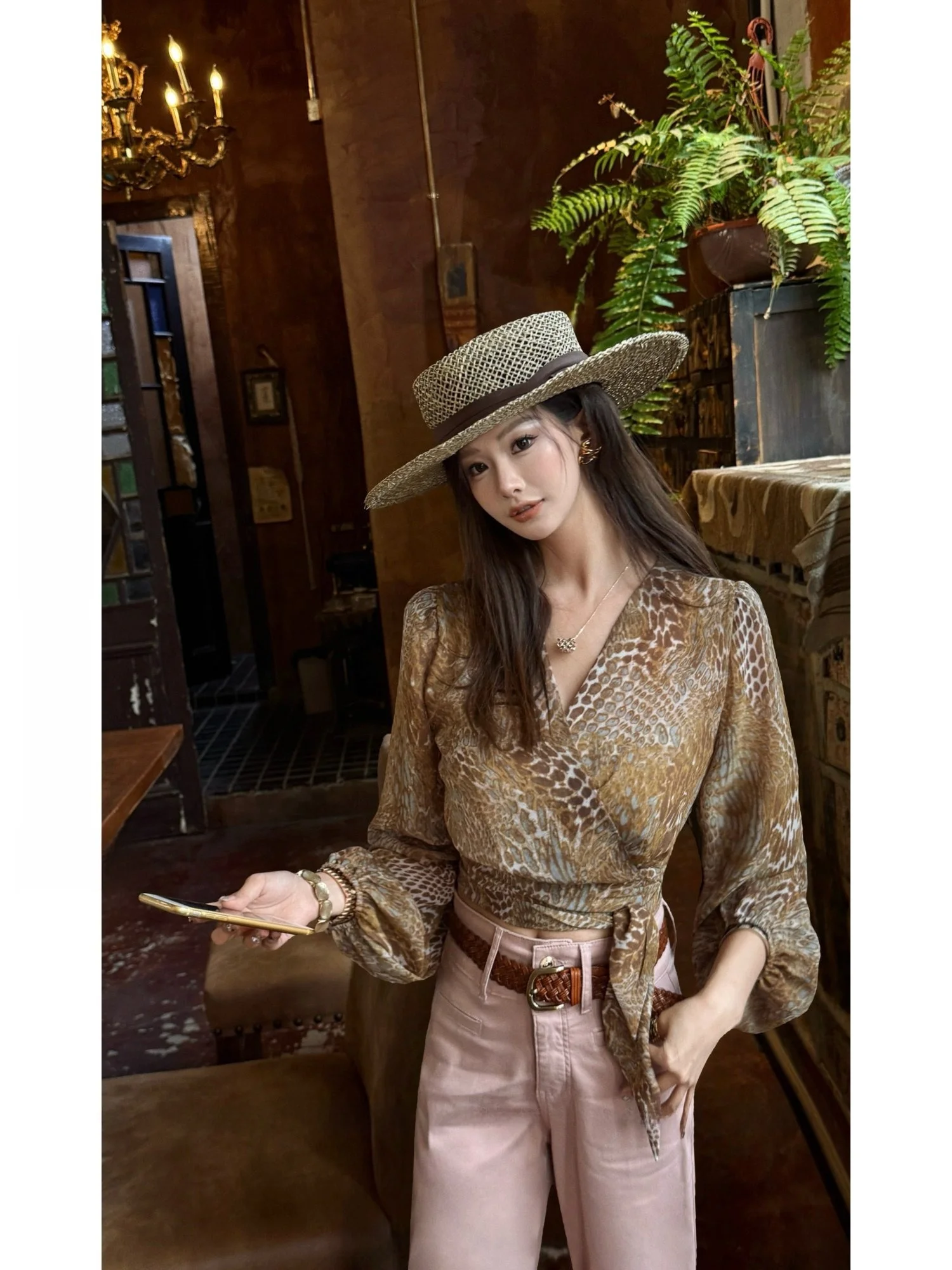 

Новая женская шифоновая рубашка Newdadada в американском стиле с узором под змеиную кожу, дизайнерская модель, люксовый топ, модный винтажный стиль