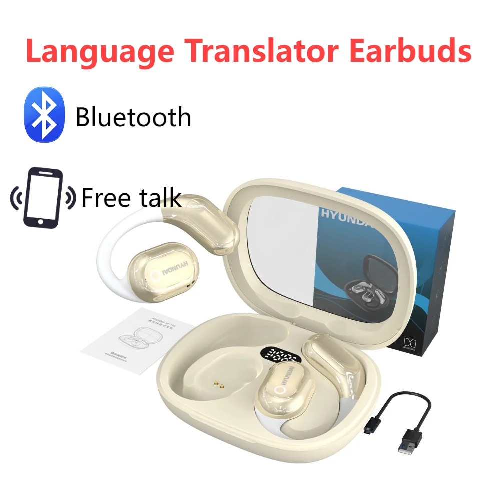 2025 Language Translation Earbud Bluetooth-Compatible 5.4 Simultaneous Translator Earbuds Real-time for Travel Business Learning