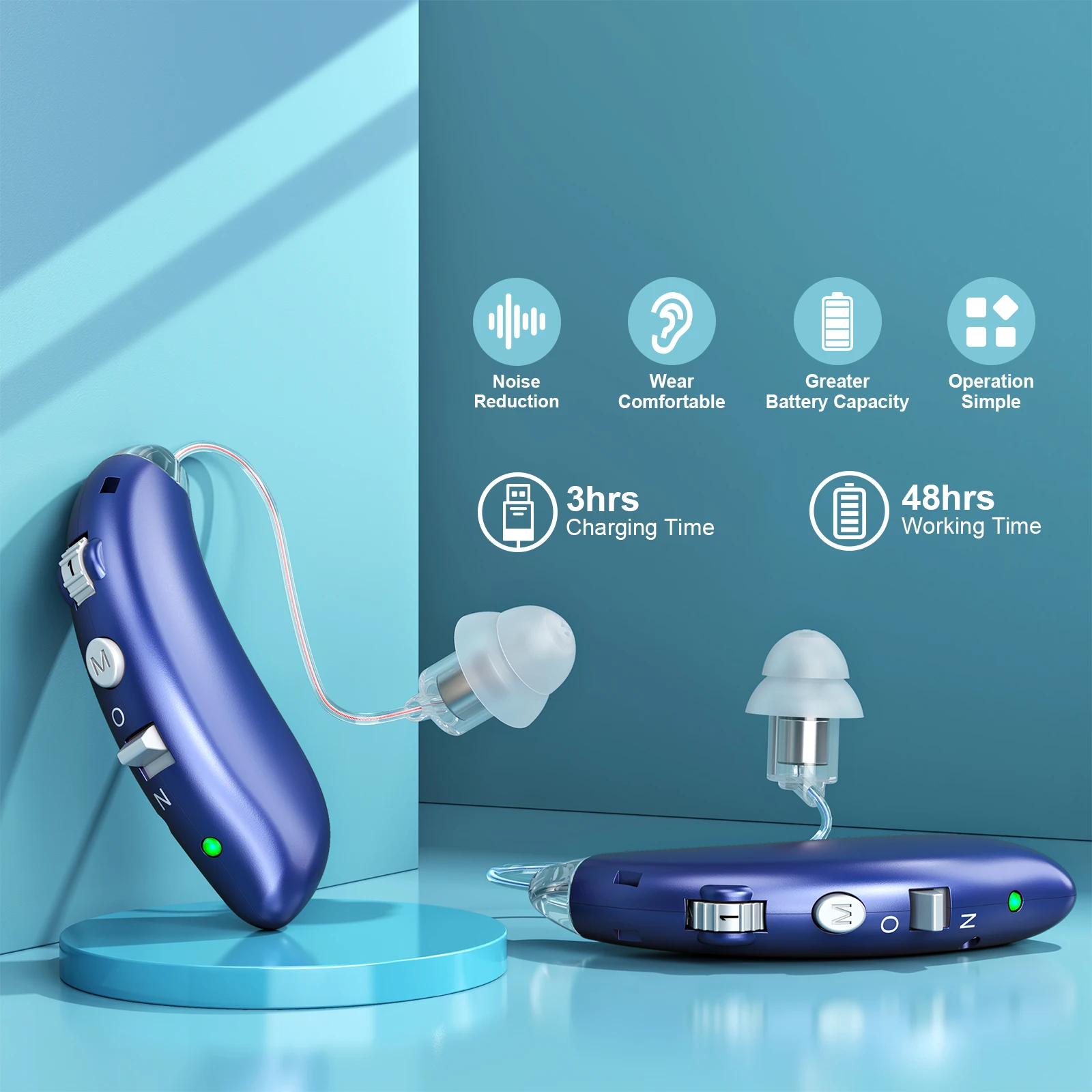 

Rechargeable Hearing Amplifiers Earbuds, Intelligent Noise Reduction Sound Amplifiers Headphones, Excellent Comfort