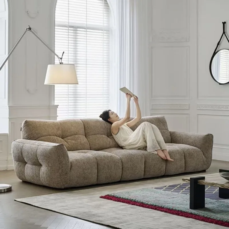 Chocolate sofa living room fabric  modern simple retro straight other sponge sofa