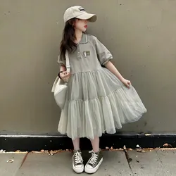 Summer Kids Outfits Lace Gray Dresses for Girls Princess Short Dress Baby Children Clothes Party Costumes 4 6 8 9 11 10 12 Years