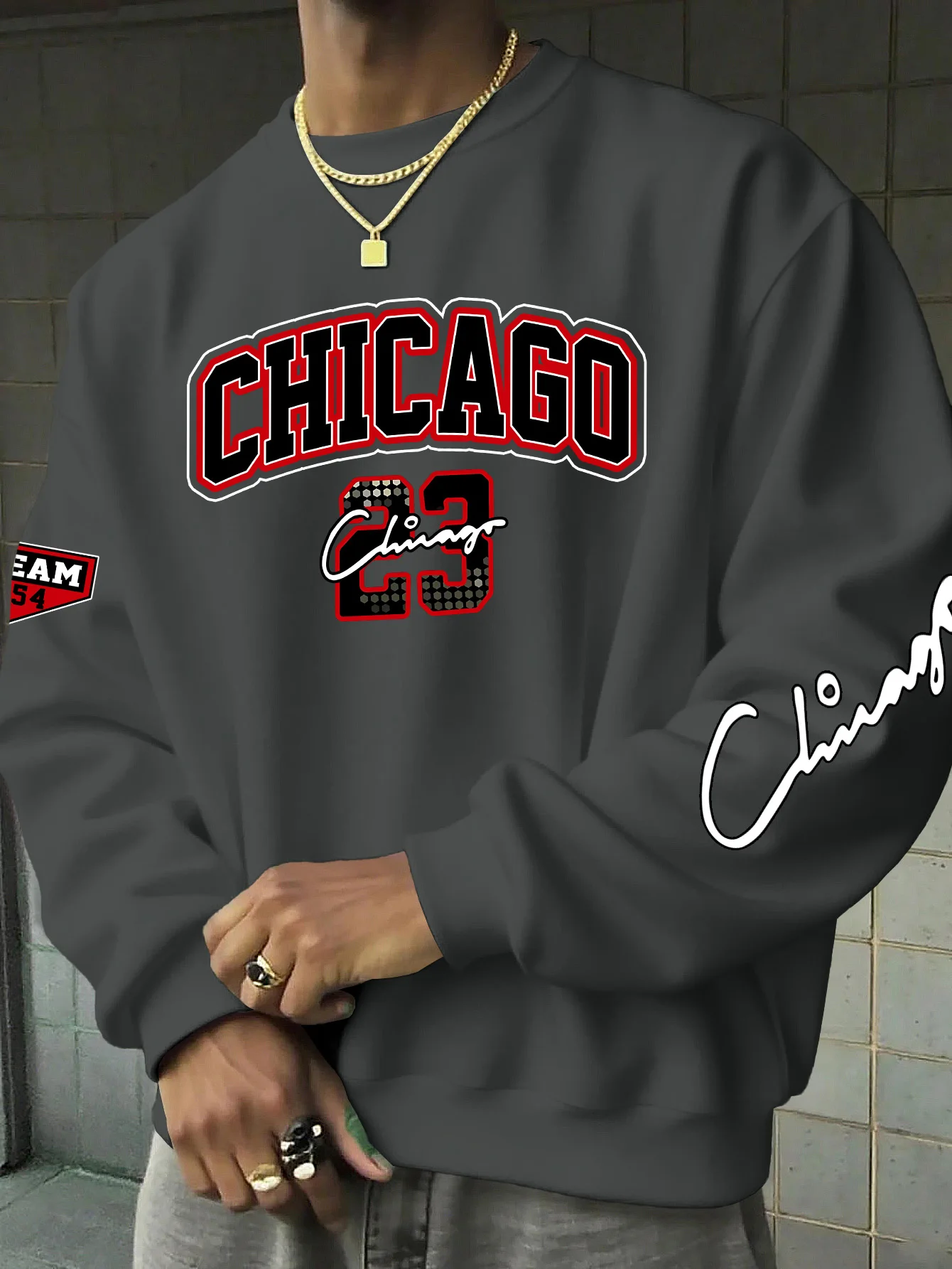 Herren Vintage Chicago 23 Varsity Graphic Crewneck Sweatshirt Retro Sportlicher Pullover, S-XXL – Detail 6