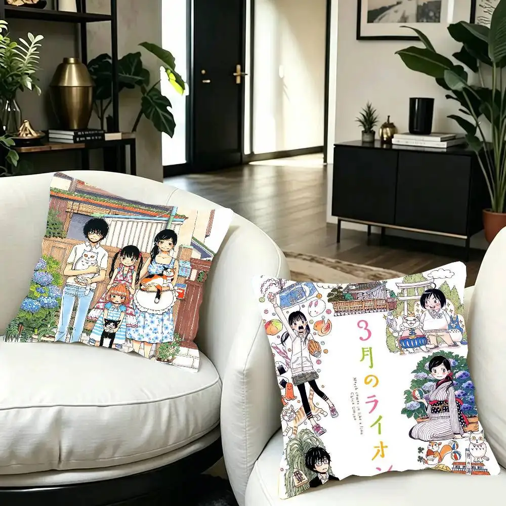 M-March Comes In Like A Lion Anime Pillow Case Fashion Square Pillowcase Bedroom Sofa Room Ins Decoration Leisure