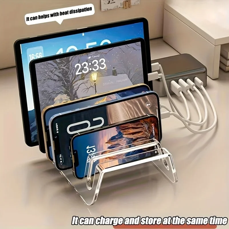6/8 Cells Multi-device Tablet, Electronic Storage Box, Desktop Phone Charging Storage Rack, Stand, Acrylic, Easy to Organize