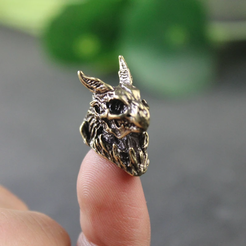 Tyrannosaurus rex Warcraft Dragon Head Brass Knife Bead EDC DIY Paracord Pendant Jewelry Accessories Umbrella Rope Keychain