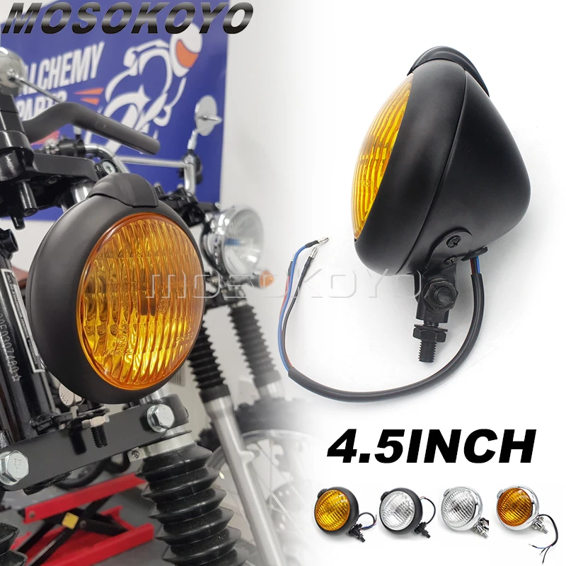 Motorcycle Yellow Lamp Housing 4.5 Inch H4 Headlight Amber Lamp for Harley Bobber Chopper Custom Bikes Scrambler Headlamp Light