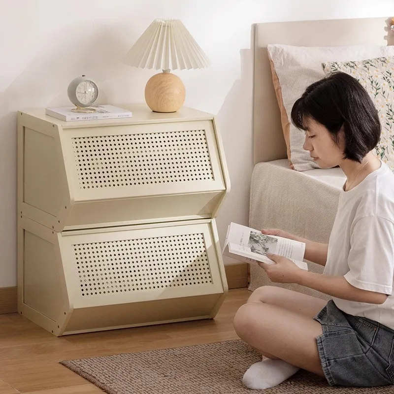 خزانة تخزين متعددة الوظائف قابلة للتكديس مع غطاء، صندوق تخزين متنوع، صندوق تخزين منزلي، خزانة بجانب السرير