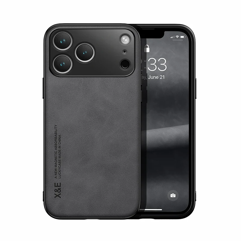 Luxury Magnetic Leather Case for iPhone 15 14 13 12 11 16 17 Pro Max Mini Plus 17Pro iPhone17 Magsafe Cover Support Car Holder