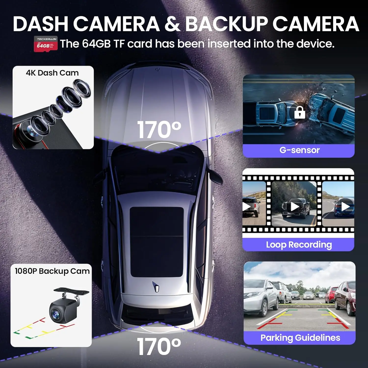 9,0-дюймовый беспроводной экран CarPlay с видеорегистратором 4K и резервной камерой 1080P, автомобильной стереосистемой с сенсорным экраном и CarPlay, Android Auto, GPS, Mir