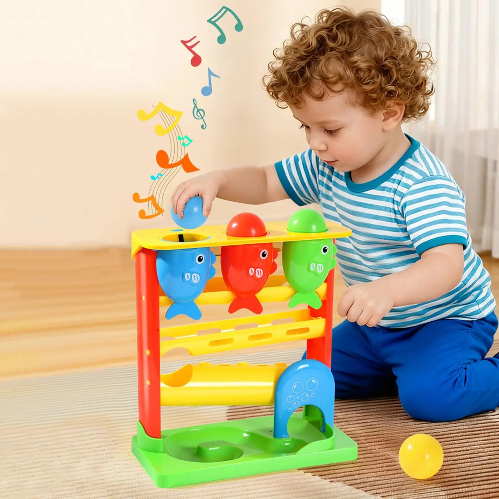 Stacking Ball Colorful Track Slide Rolling Ball Early Educational Knocking Toys Children's Fun Knock Music Piling Baby Toys