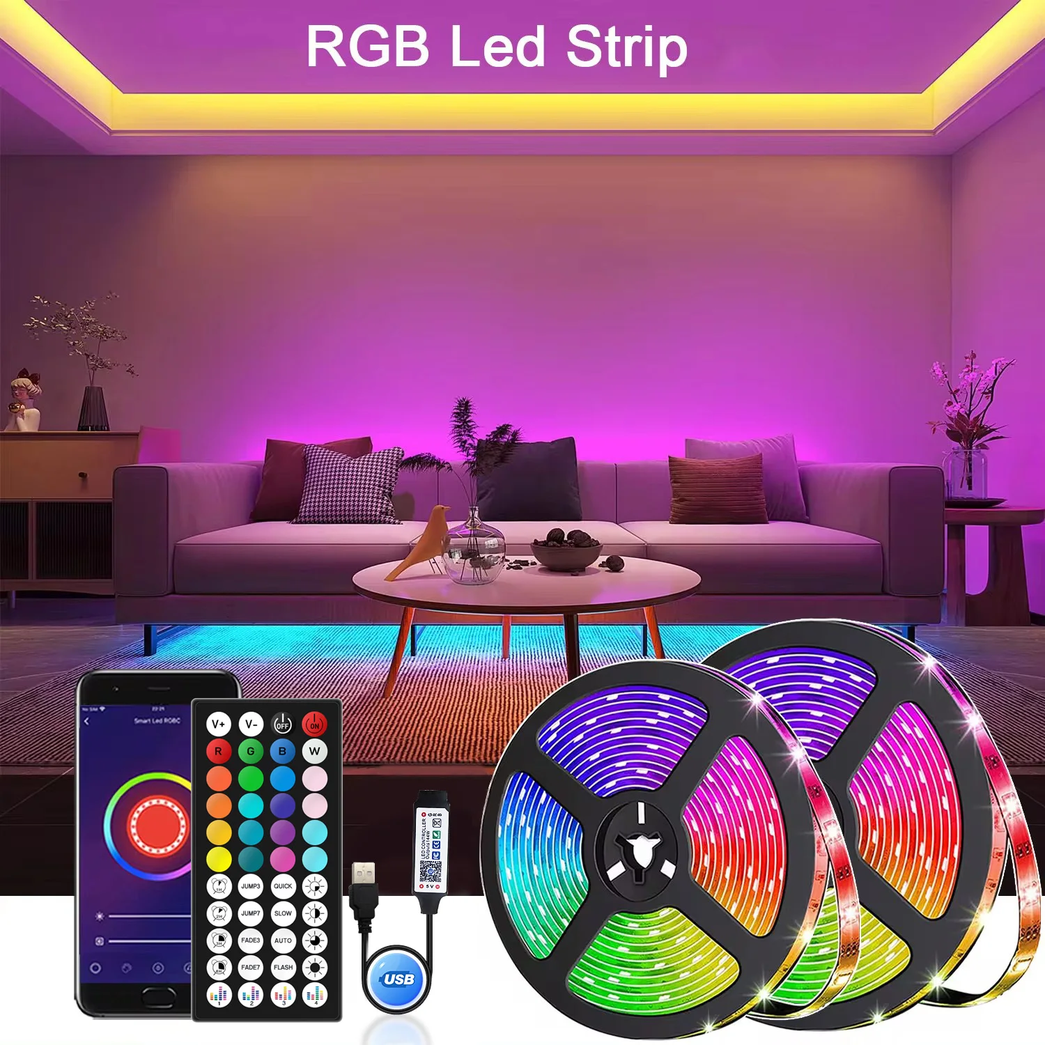 

LED Lights Bluetooth 5050 SMD USB LED Strip Alexa APP Control WIFI RGB Adhesive Luces Led TV Backlight Lamps for Room Decoration