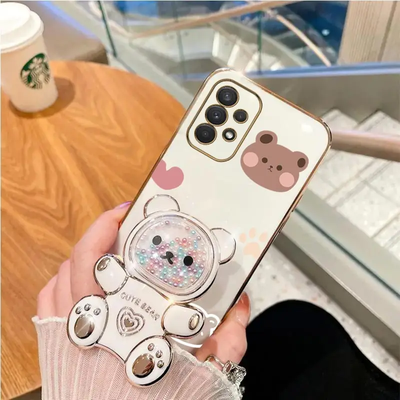 A 52 A 32 Luxury Cute Bear Phone Holder Case On For Samsung Galaxy A32 A22 A33 A51 A52 A52S A53 A71 A72 A73 4G 5G Stand Cover