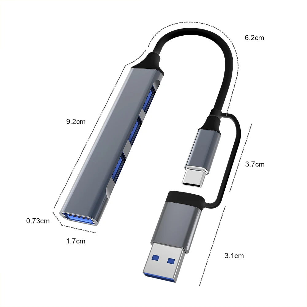 2-in-1 USB C HUB Type C extender 4-port splitter adapter docking station suitable for mobile Macbook Pro 13 15 Air PC laptop hub
