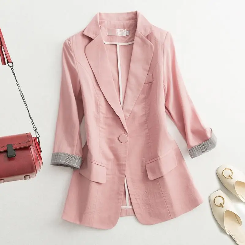 

Office Wear Ladies Three Quarter Sleeve Blaser Women Suit Jacket Female Blazer Femme Pink Single Button Blazer Autumn Suit A117