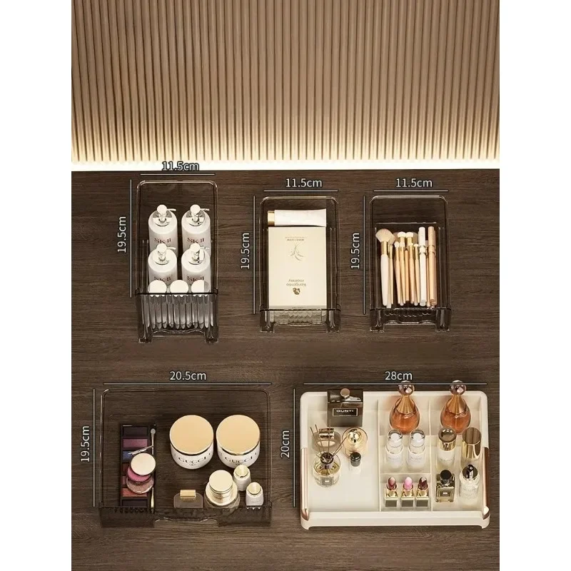 صندوق تخزين مكياج جديد عالي الجودة مع تصميم بسيط ثلاثي الطبقات لخزانة تخزين على شكل درج أحمر الشفاه
