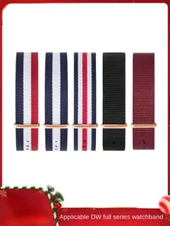 For DW Watch Band Men's and Women's Pure Black Wine Red Blue Nylon Canvas Universal Leather Key Case Watch Chain Watch Strap