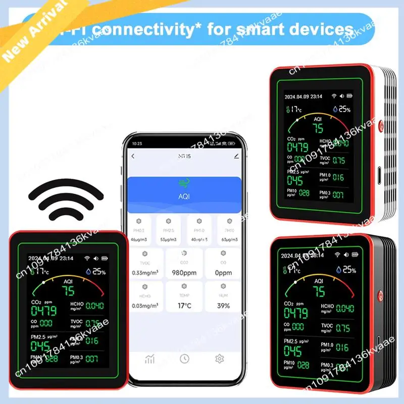 M01K Tuya Wifi 15 en 1 Detector de calidad del aire portátil para el hogar AQI PM0.3 PM1.0 PM2.5 PM10 CO CO2 TVOC HCHO probador con montaje