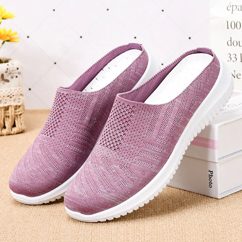 Women Mesh Half Slippers Summer New Fashion Breathable Mesh Soft Bottom Anti Slip Casual Lightweight Comfortable Slippers