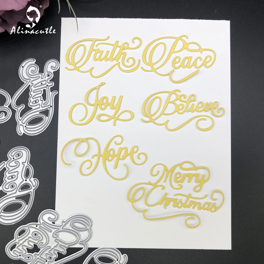 Alinacutle Metal Cutting Dies Cut Christmas Joy Hope Believe Scrapbooking Paper Craft Album Handmade Card Etched Die Cutting
