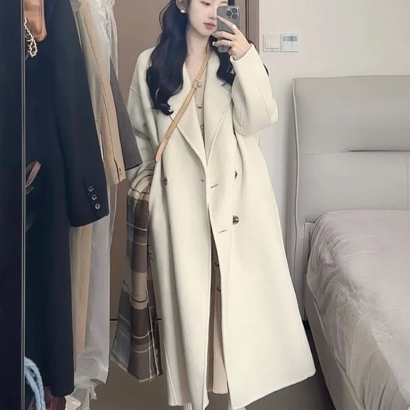 

New Thickened Autumn Winter Double-breasted Women's Coat Korean Version Solid Loose Mid-Length Elegant Trendy Women Outerwear