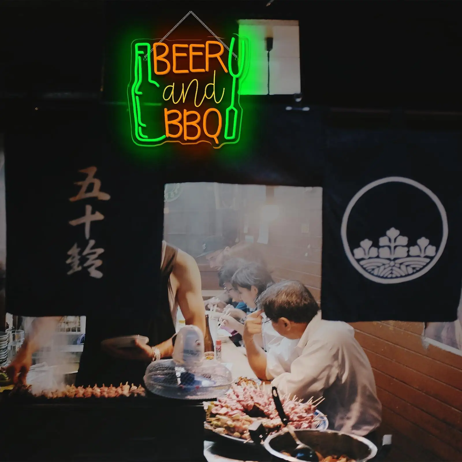 Neon Beer Signs for Wall Wine Decor Dimmable LED BBQ Sign for Bar Party BBQ Shop Restaurant Barbecue Gifts for Meat Beer Lovers