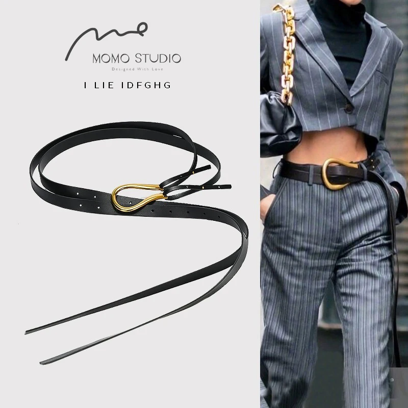 

Designer Metal Chain Belts For Women High Quality Knot Soft Leather Long Waistband Female Waist Wide Coat Corset Belt Cummerbund