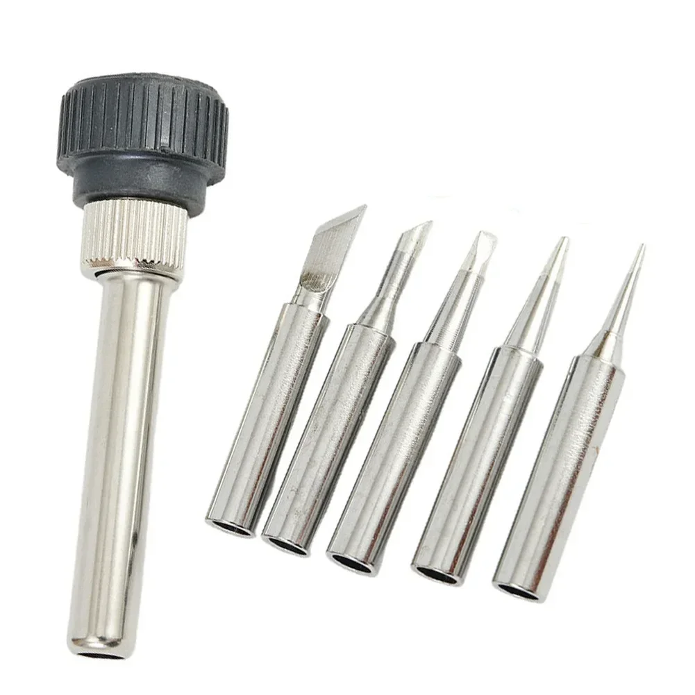 

6pcs Soldering Solder Iron Tips With Handle Set 900M-T For 933.376.907.913.951,898D,852D+ 852D Soldering Rework Station
