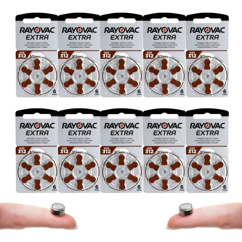 60 PCS A312 Rayovac Extra Performance Hearing Aid Batteries 1.45V 312 312A A312 PR41 Zinc Air Battery For ITC RIC Hearing Aids