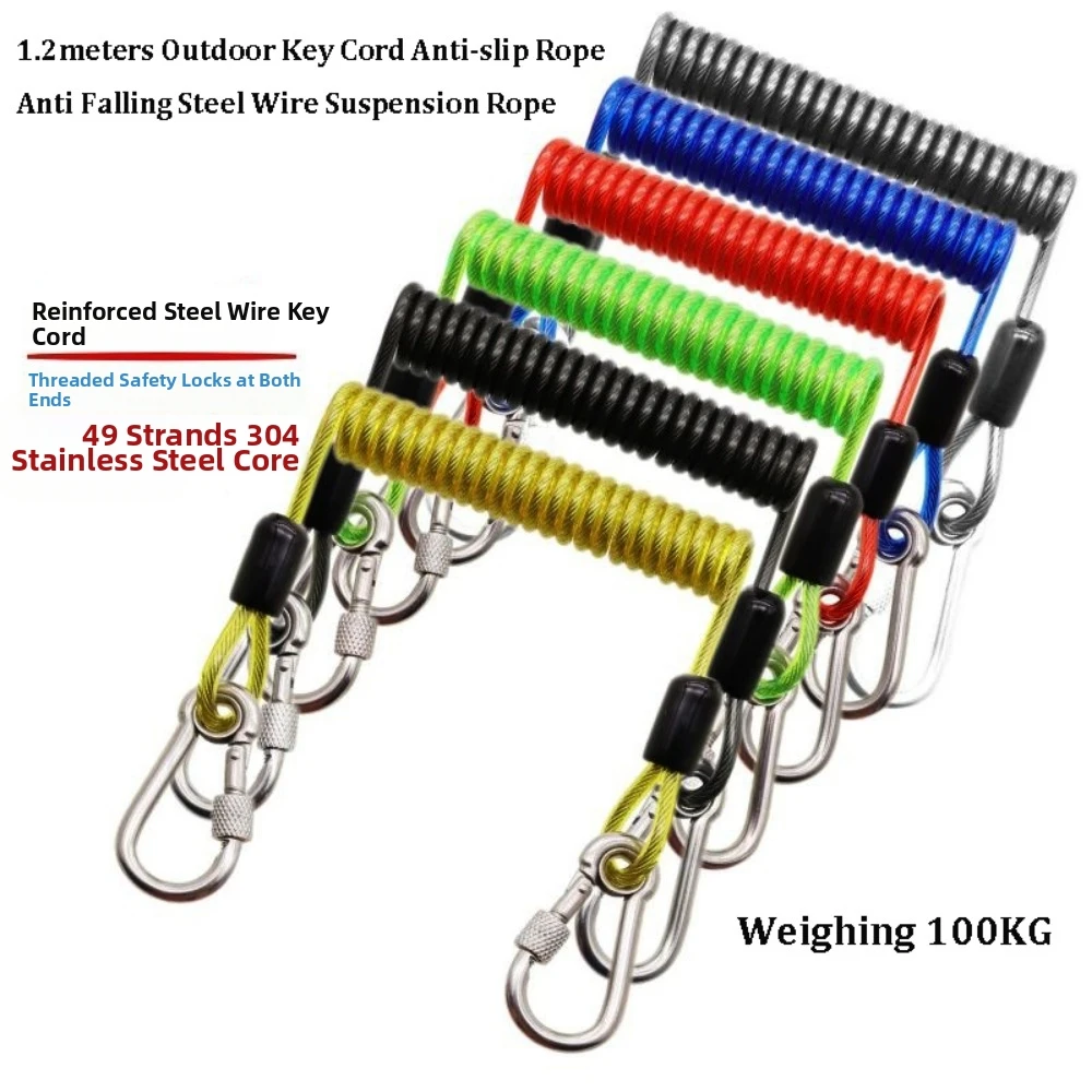 Cable de acero anticaída con mosquetón de acero inoxidable para llaves - imagen 3