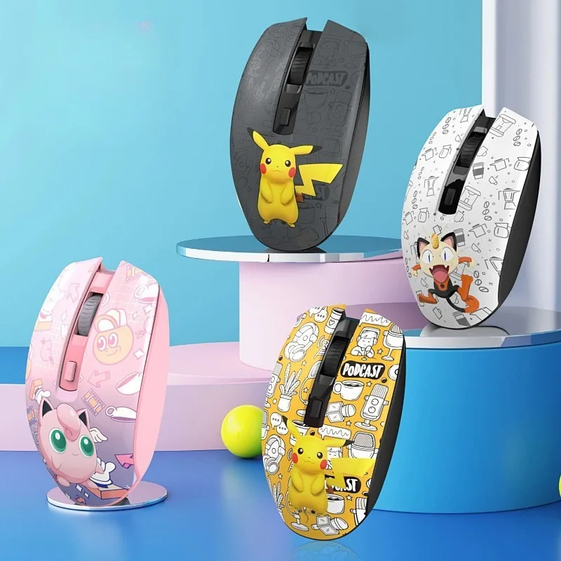 

Cartoon Pikachu Wireless Bluetooth Mouse Pokemon Theme Anime Pattern Dual-Mode Silent Mouse for Mac Notebook Desktop Computer