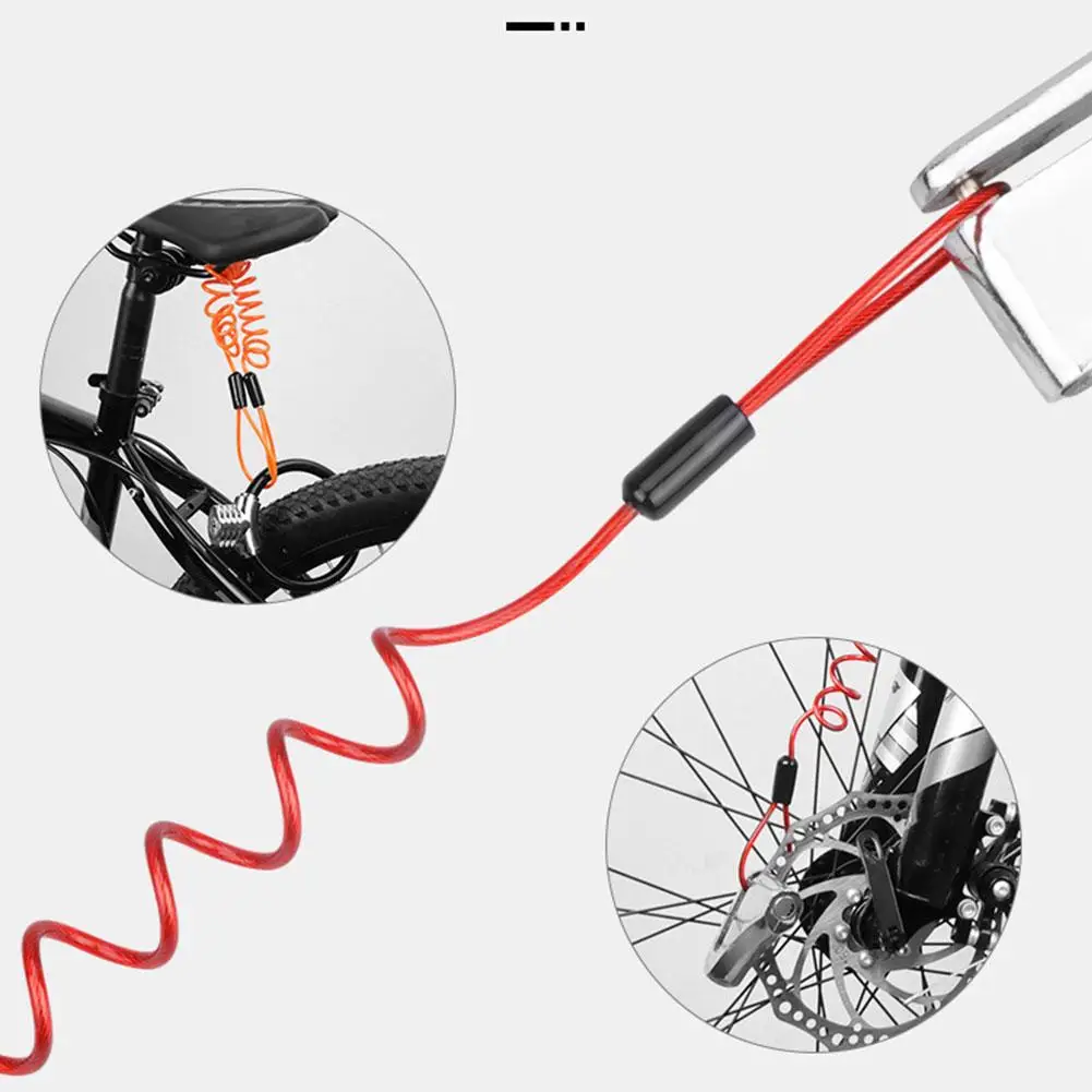 Bloqueo de disco de alarma de seguridad antirrobo, bloqueo de freno de disco de rueda de motocicleta, bolsa y resorte de recordatorio, Cable de 120cm