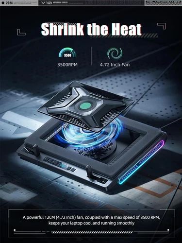 Soporte enfriador para computadora portátil V10 RGB con potente ventilador de refrigeración Turbo externo de 4,72 pulgadas, enfría rápidamente PC de 13-17,3 pulgadas, USB C&A de 4 puertos