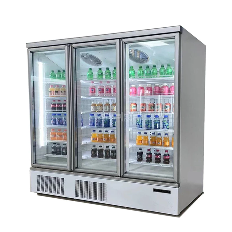 Customized Supermarket Upright Chiller Frozen Food Vertical Display Freezer Commercial Glass Door Cabinet Equipment