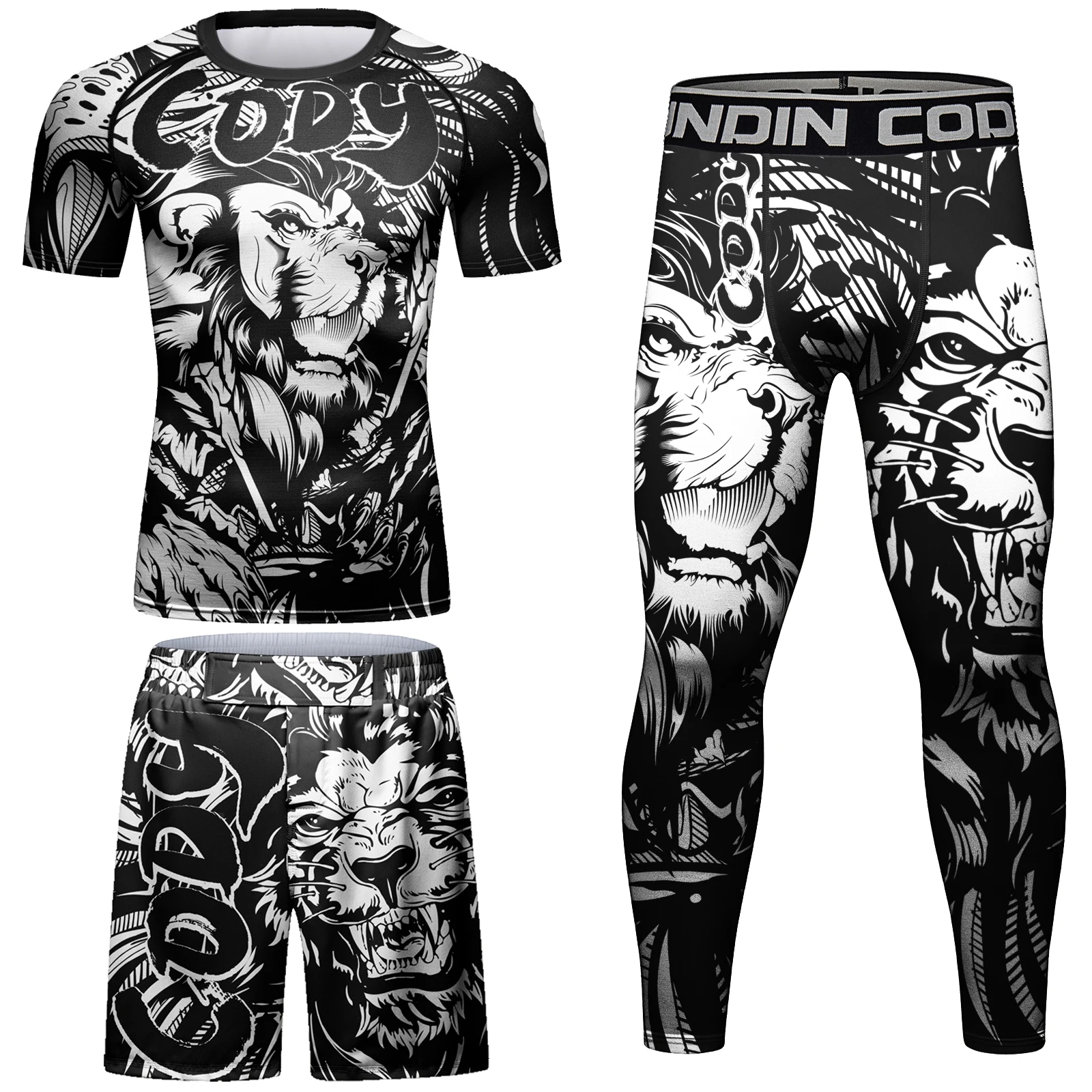 Nowa koszulka MMA Bjj Rashguard + spodnie męskie dres biegowy spodenki Muay Thai koszulki siłownia Bjj Gi bokserskie 4 sztuk/zestawów