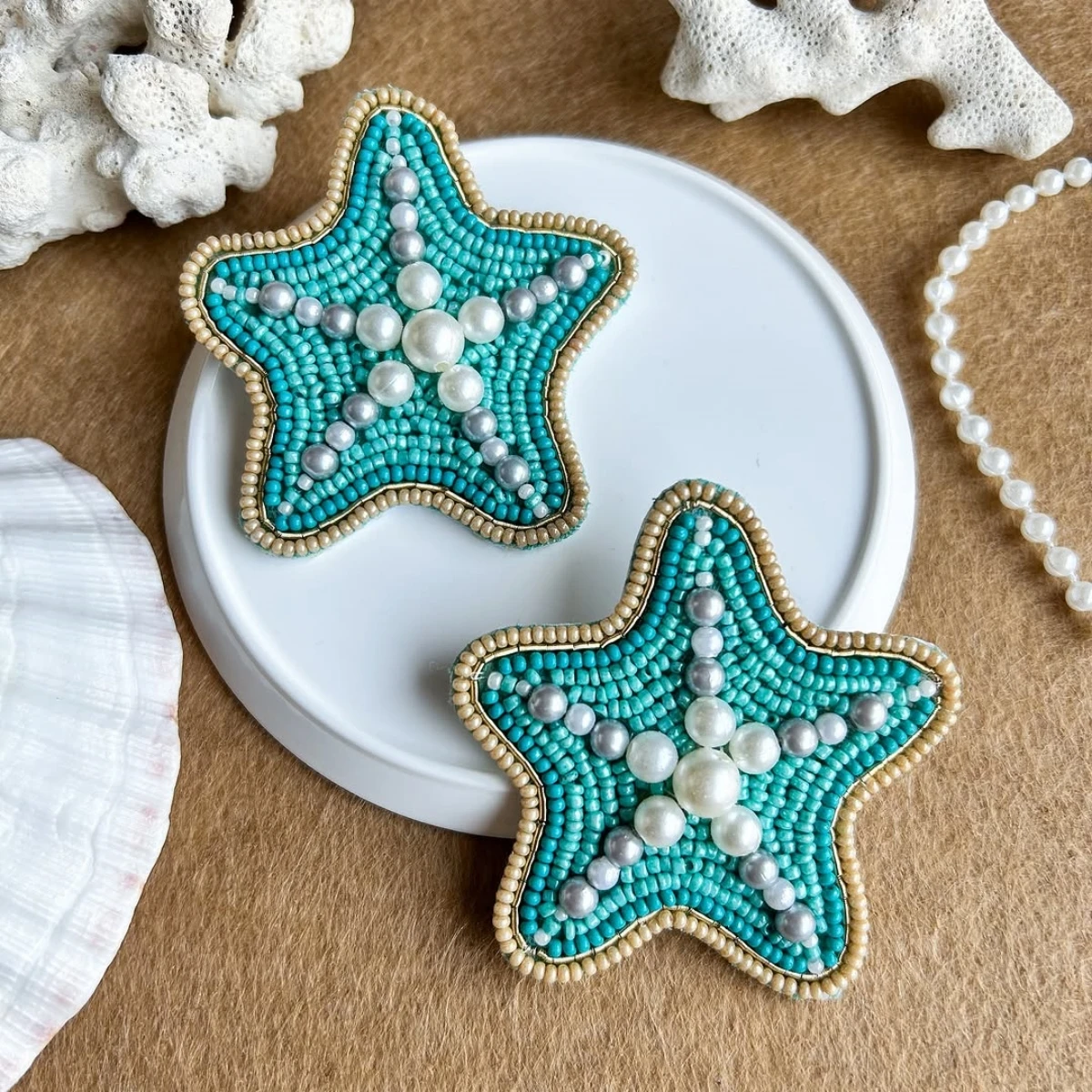 

Diwan Summer Blue Starfish Earrings For Women Handmade Rice Beads Pearl Ear Studs Vacation Beach Charm Jewelry Birthday Gift