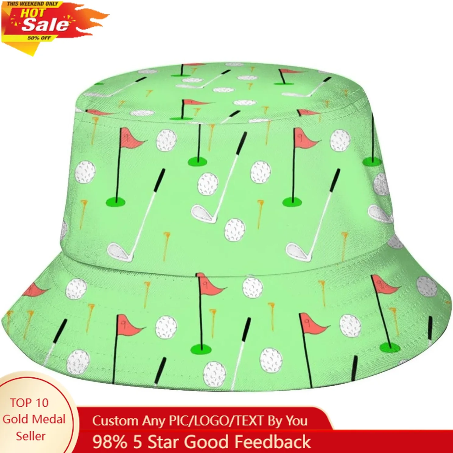 

Fashion Funny Golf Sports Bucket Hat Packable Fishing Sun Cap Summer Fisherman Hats for Women Men