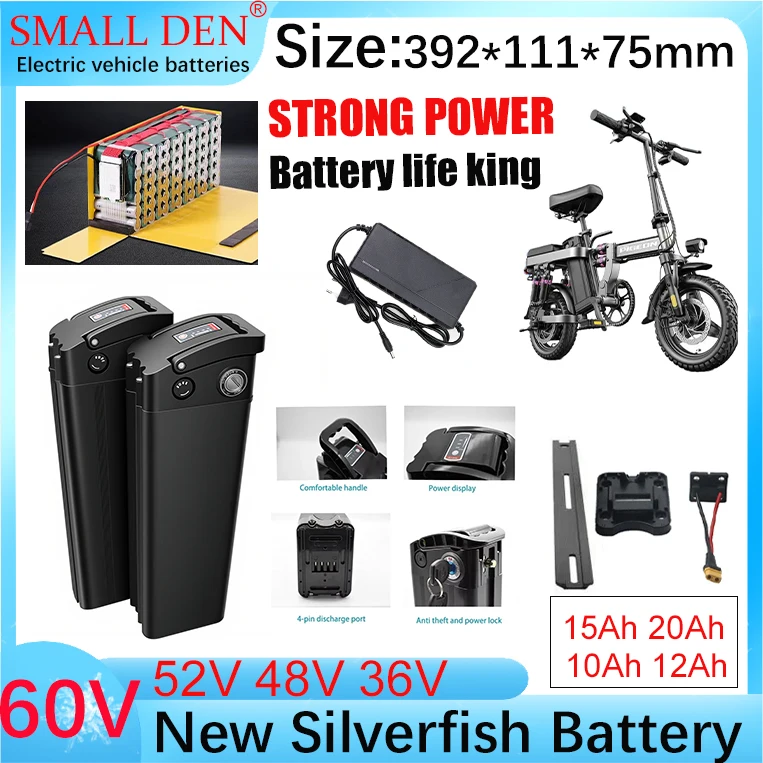 

New 36V 48V 52V 60V 10Ah 12Ah 15Ah 20Ah 18650 high-capacity lithium battery pack Suitable for Silver Fish motors below1500W1800W