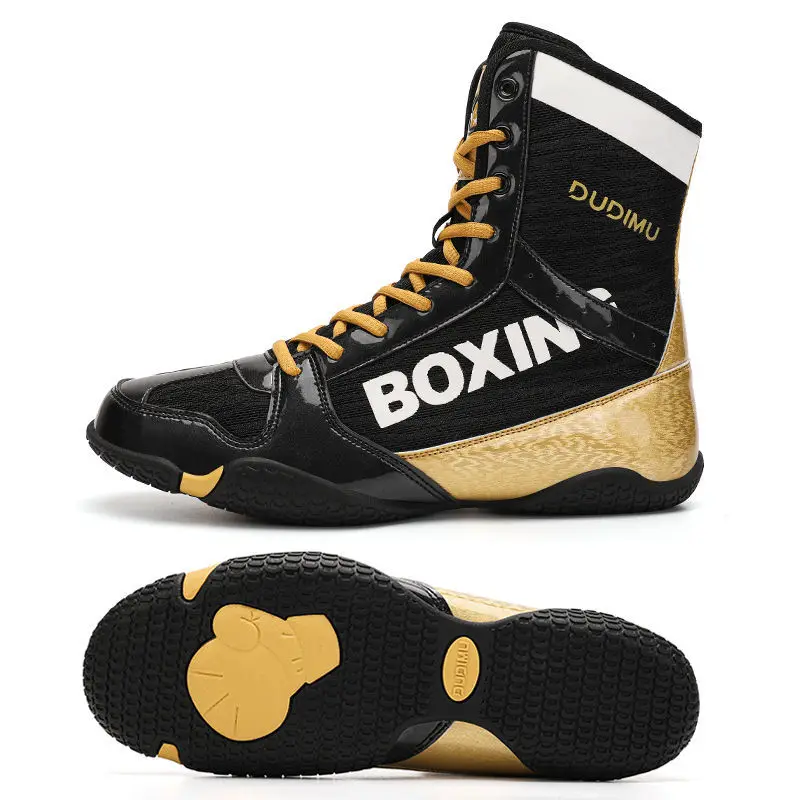 

Professional Foot Protector Wrestling Shoes Durable Boxing Sneakers Men's Fighting Lightweight Breathable Footwear Gold Green