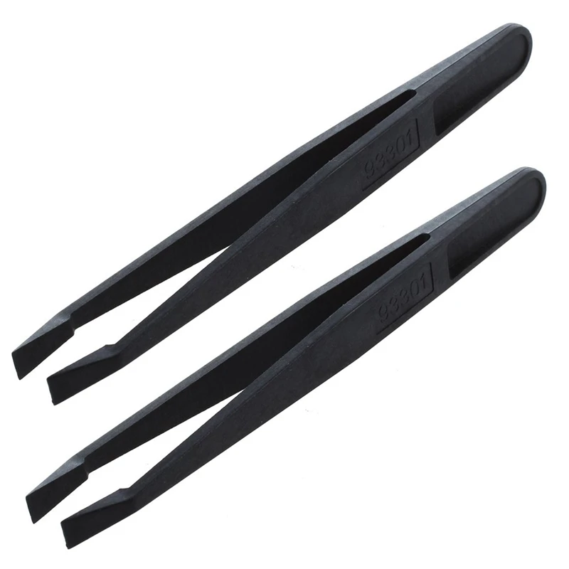 

2X Manual Tool Black Plastic Flat Tip Anti-Static Tweezers