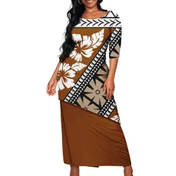 Wholesale Samoan Traditional Tattoo Print Women's Dress Custom Cheap Polynesia Printed Ladies Island Two Piece Set Puletasi