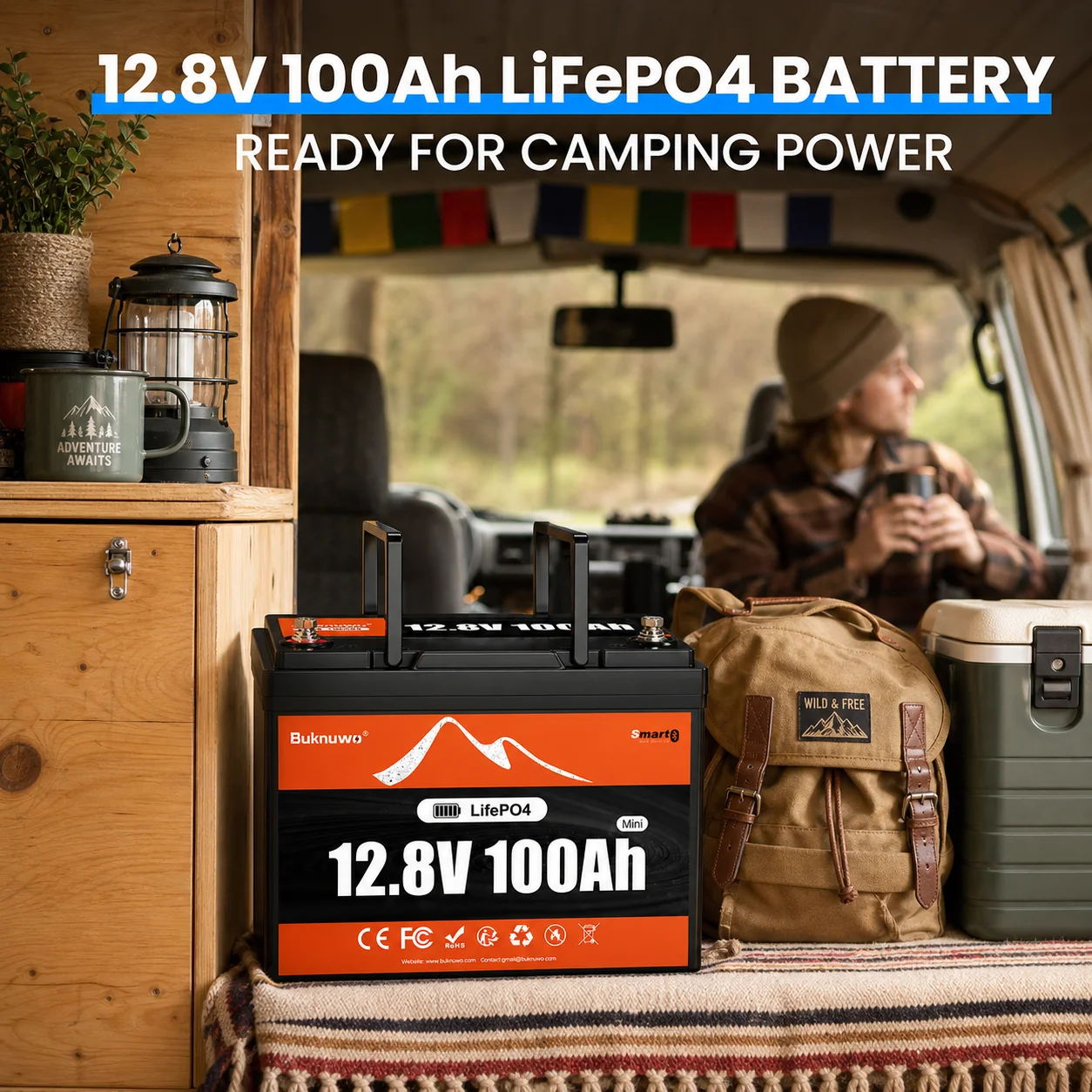 

BUKNUWO 12V 100Ah Bluetooth Mini LiFePO4 Lithium Battery Smart 1280Wh Grade A Cells Battery For RV Boat Solar System