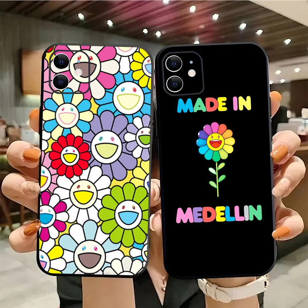 1pc Japan Murakami Takashi Sun Flower Phone Case Silicone Soft For IPhone 16 15 14 13 12 11 X XR Plus Pro Max Plus